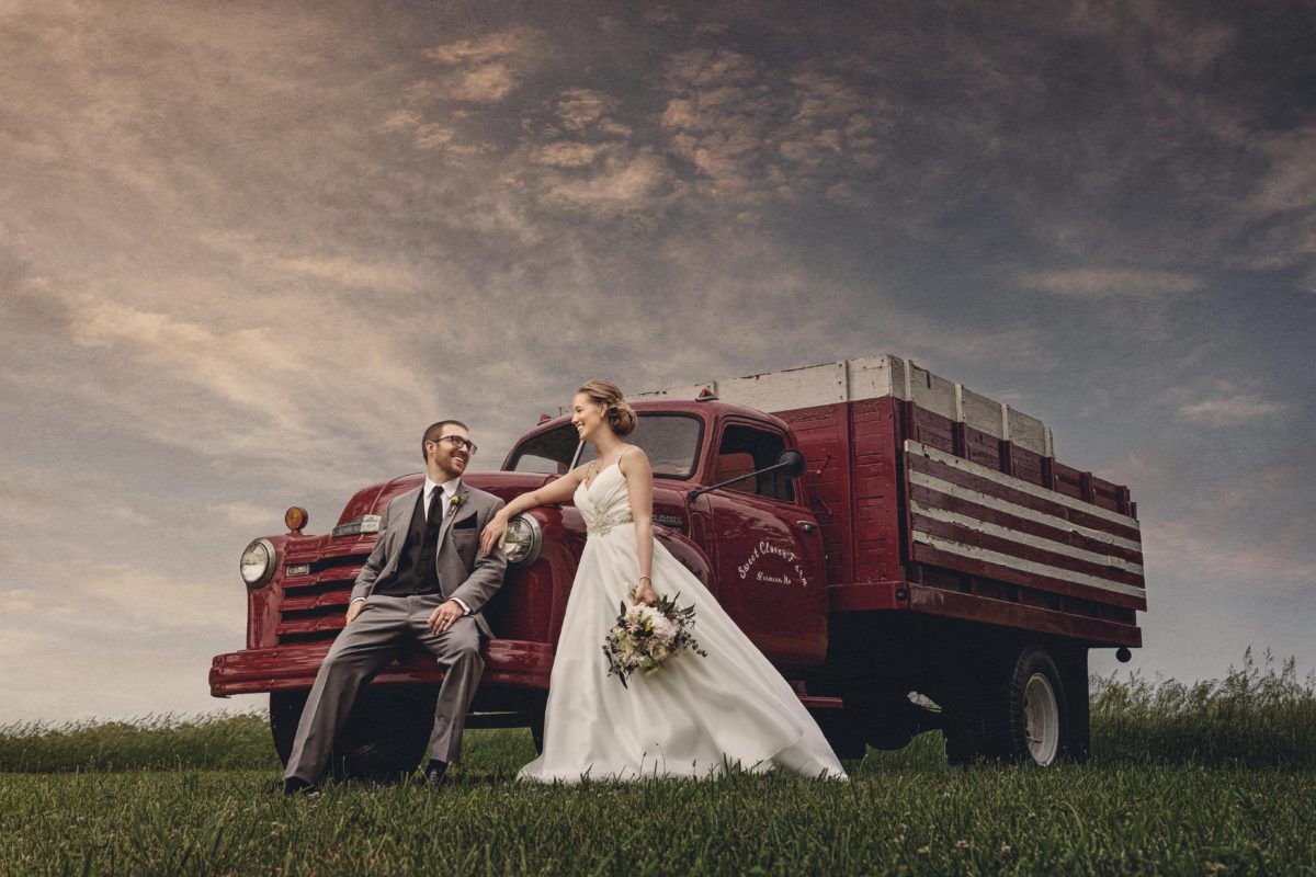 Sweet Clover Farm truck with Bride & Groom