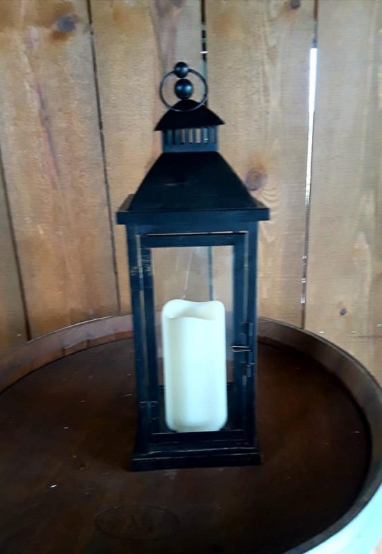 Black metal lantern w faux candle