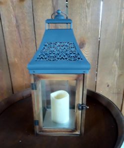 Wood-metal lantern with faux candle