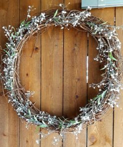 twig wreath with white flowers