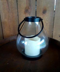 Black metal lantern with faux candle
