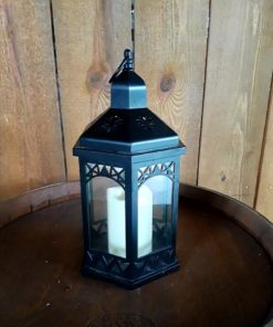 Black plastic lantern with faux candle